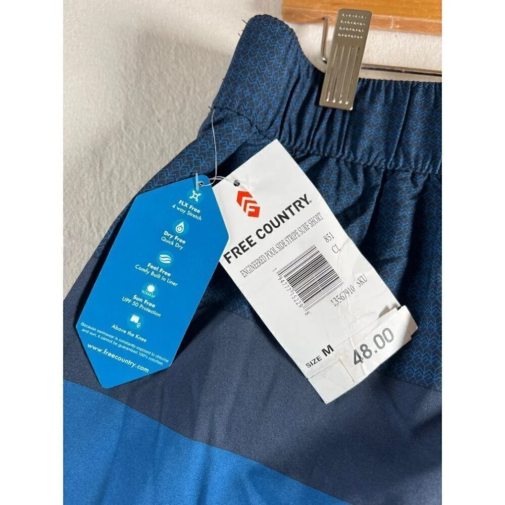 NWT Free Country Mens Size M Blue Swim Shorts Trunks Engineered Color Blocked‎